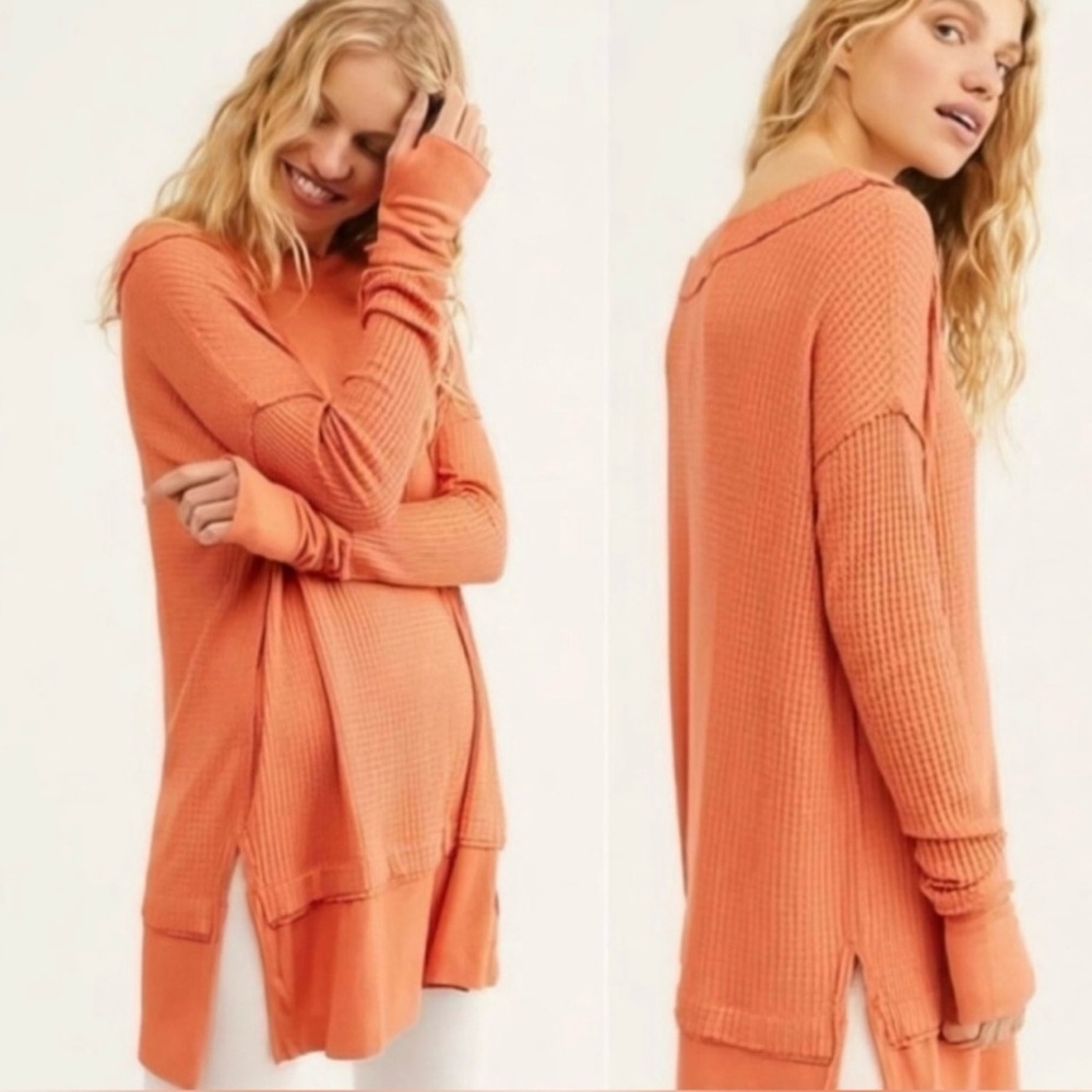 Free People We The Free North Shore OVERSIZED Thermal Tunic Top in Coral